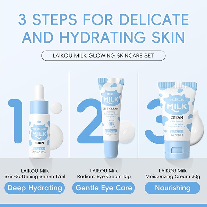 LAIKOU Skin Care Set, Moisturizer Face Cream, Travel Size Toiletries with Milk Eye Mask, Lip Mask, Eye Cream, Serum, Face Cream Mother's Day Christmas Birthday Daughter Wife