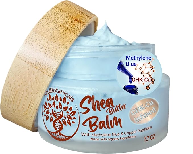 Copper Peptide (GHK-Cu) & Methylene Blue Infused Whipped Shea Butter Balm, Vegan, Anti-Aging, Fine lines, Wrinkles, Eczema, Acne, Full body Moisturizer All skin types With Organic Ingredients 1.7oz