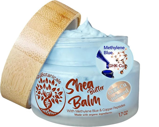 Copper Peptide (GHK-Cu) & Methylene Blue Infused Whipped Shea Butter Balm, Vegan, Anti-Aging, Fine lines, Wrinkles, Eczema, Acne, Full body Moisturizer All skin types With Organic Ingredients 1.7oz