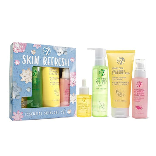 W7 Skin Refresh Skincare Set | Face Cleanser, Toner, Serum & Moisturizer | Hydrating & Glow Boosting Routine | Full Size, Long Lasting Products to Use at Home