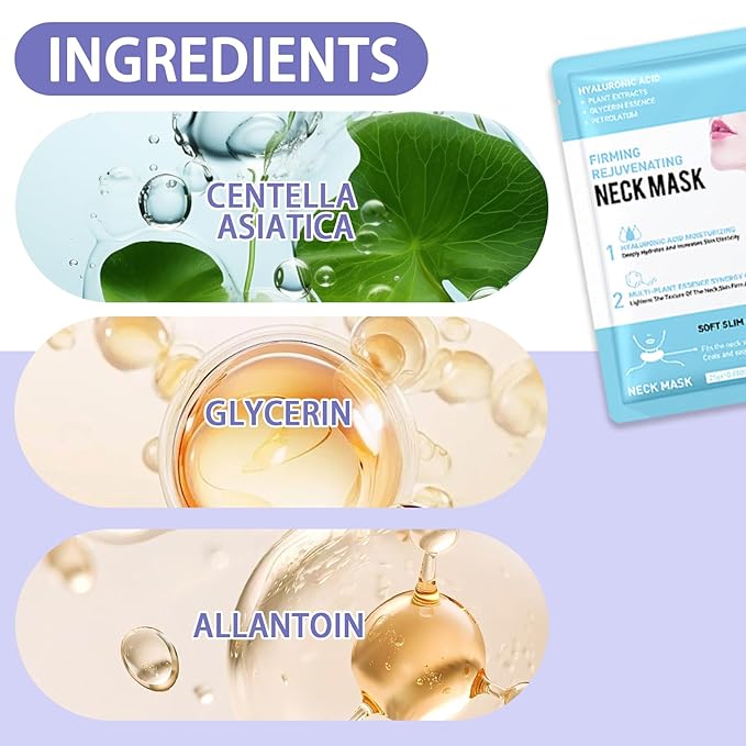Neck Firming Mask Set,Non-greasy Tighten Lift Firming Neck Mask Skincare Moisturizer, 10 Pieces Deep Moisturizing Masks for Tightening, All Skin Type