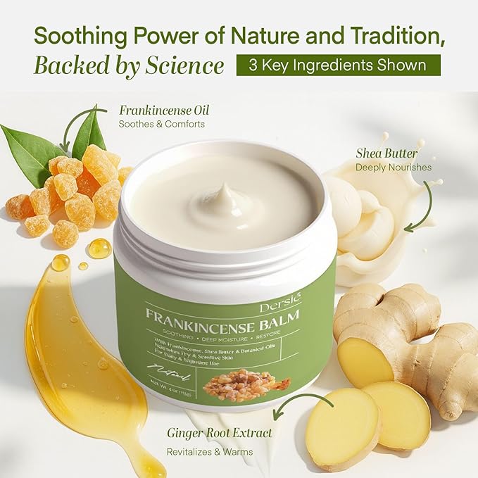 Dersie Frankincense Balm - 4 oz | Soothes Muscles & Joints, Supports Skin Renewal & Nourishment – All Natural Balm for Muscle, Joint & Foot Discomfort and Dry Skin, Infused with Frankincense Oil