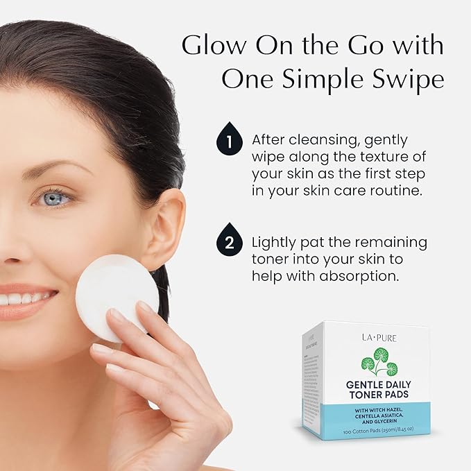 Korean Toner Pads With Witch Hazel - 100 Ct | Hydrating, Exfoliating Pads & Pore Care Korean Skincare - Gentle, Alcohol-Free, with Glycerin and Centella for Sensitive Skin by La Pure Cosmetics