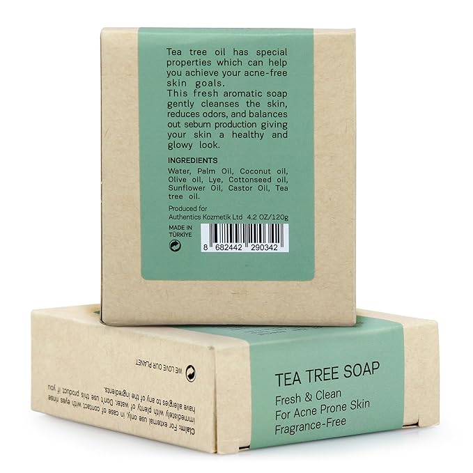 AUTHENTIC BATH & SOAP - Tea Tree Soap Bar X2 - Unscented Organic Soap, Fresh for Sensitive Skin, Tea Tree Face Wash, Cruelty Free & Vegan, Fragrance Free. (2PK) 4.2 Oz Each