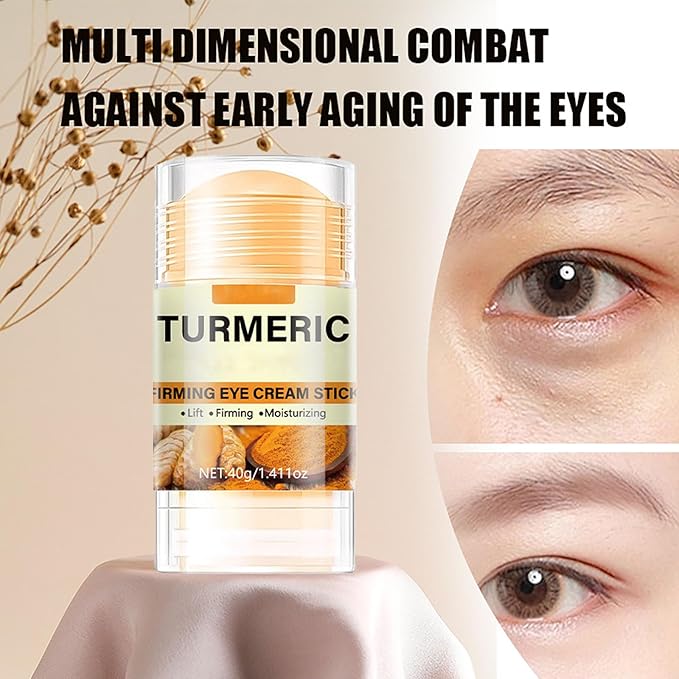 Turmeric Booster Eye Cream Stick, Turmeric Eye Stick for Dark Circles and Puffiness, Under Eye Cream Anti Aging Hydrating Reduces Fine Lines Wrinkles Under Eye Bags 1.41 OZ