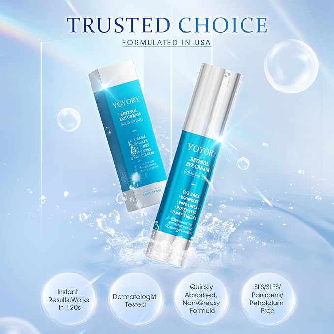 Retinol Under Eye Cream - Anti Aging Eye Cream Reduces Eye bags,Dark Circles, Fade Wrinkles, Fine Lines, and puffiness Smoothing Skin Care Treatment for Women and Men, 20ML(Blue)