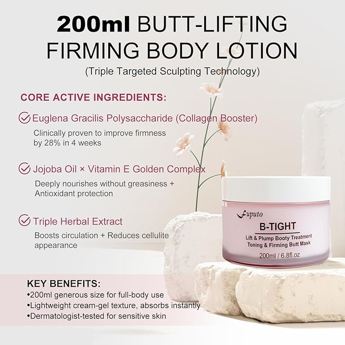 B-TIGHT Body Cream, 200ml Leave-On Booty Enhancing Mask, Moisturizing Cream, Leave-On Cellulite Mask - Tightens Sagging Skin, Enhances Elasticity for a Toned Appearance