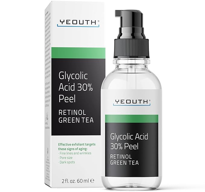 YEOUTH Glycolic Acid Peel for Face, At Home Chemical Exfoliator AHA 30% Glycolic Acid Face Peel with Retinol, Designed to Refresh and Smooth the Appearance of Skin 2oz