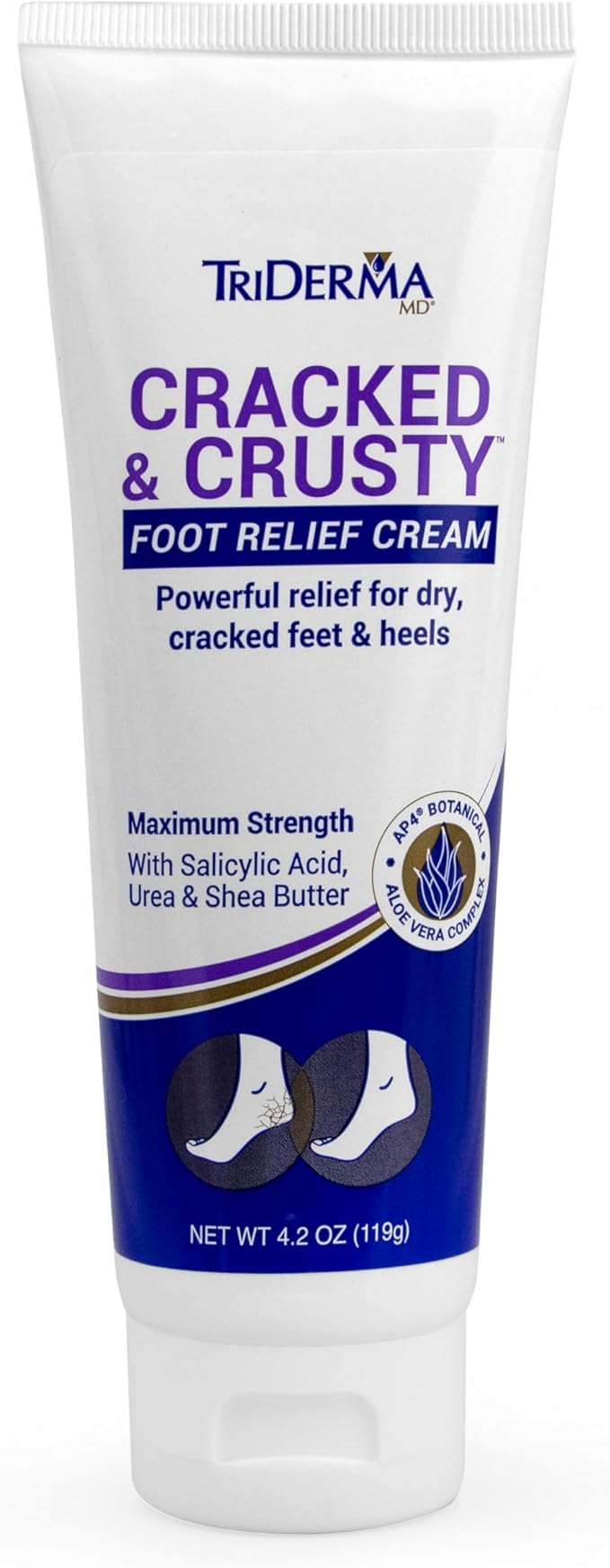 TriDerma Cracked & Crusty™ Healthy Foot Cream Moisturizes, Softens and Heals Dry Feet, Cracked Heels and Dry Elbows with Salicylic Acid, Urea, Shea Butter, AP4 Aloe and Vitamins, 4.2 Ounces