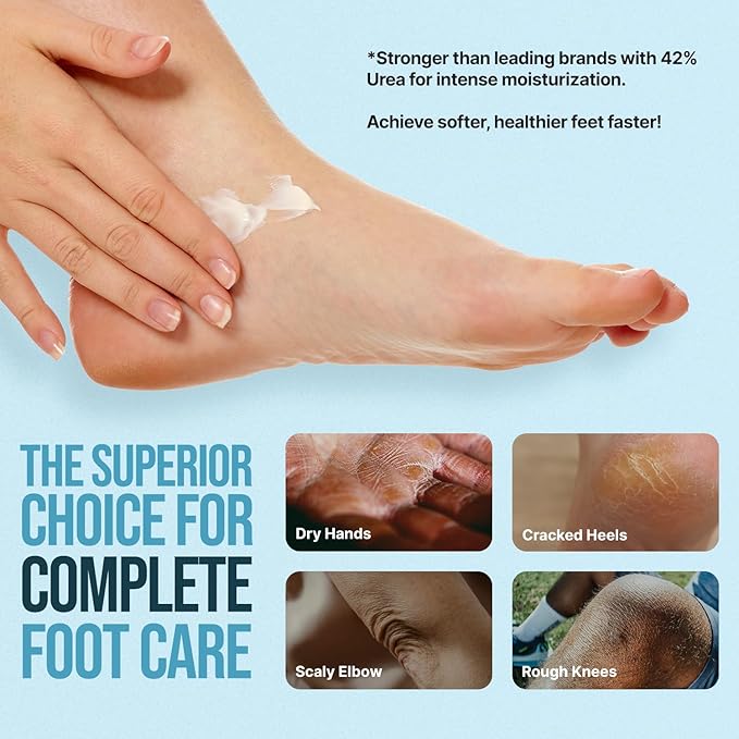 Urea Cream for Feet - Maximum Strength 42% Foot Cream for Calluses and Dry Feet - Free Pumice Stone and Brush - Shea and Mango Butters-Paraben Free-Fragrance Free- 4oz.