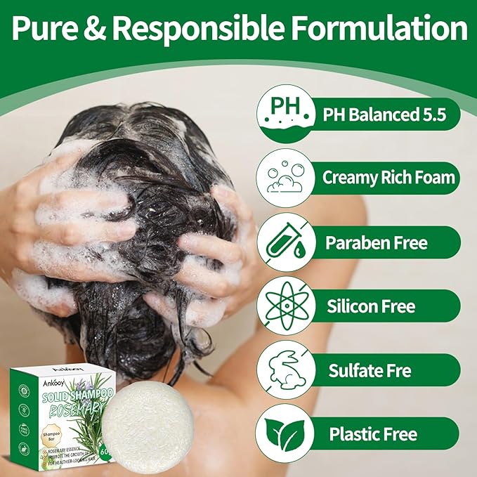 2 Pack Rosemary Oil Shampoo Bar,Natural Solid Hair Growth Soap Bars,Effective Cleansing Scalp Hair Loss Shampoo Bar,Organic Hair Oil Control,Strengthening,Thickening & Volumizing Soap for Hair