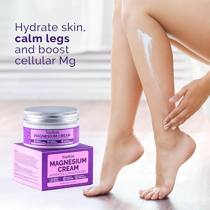 Topical Magnesium Lotion Leg Cream: Organic Magnesium Body Butter for Sweet Sleep/Leg Cramps/Feet/Arms/Chest Muscle Pain Relaxtion- Calm Moisturizing Cream - Day and Night Fast Absorption 4 oz