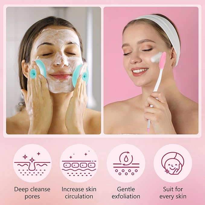 Silicone Face Scrubber, 2pcs Exfoliating Lip Brush, 1pcs Cleansing Brush,2pcs Face Mask Exfoliator Blackhead Skin Care Tool