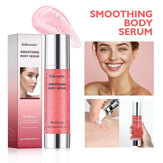 Be Glossy Smoothing Body Serum for Wrinkles - Anti-Aging Formula Infused with Hyaluronic Acid, Vitamin E, Glycerin and Shea Butter - Hydrating & Firming