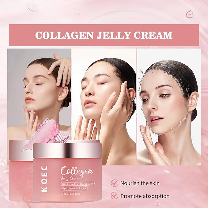 Collagen Jelly Cream,Contains Niacinamide & Freeze Dried Hydrolyzed Collagen, Boosts Elasticity & Hydration,Reduce Fine Lines & Dullness,Improves Glowy Skincare Cream(3.38 fl.oz)