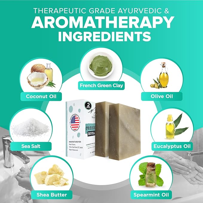 Fresh Forest Eucalyptus Soap Bar (2 Pack) with Spearmint for an Invigorating and Soothing Cleanse - Face & Body Wash - Infused with Shea Butter for Rich Creamy Lather & Long-Lasting Freshness