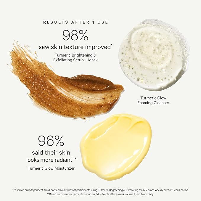 KORA Organics Turmeric Glow Brightening Trio, Gift Set with Turmeric Glow Moisturizer, Exfoliating Mask and Foaming Cleanser (3 Items)