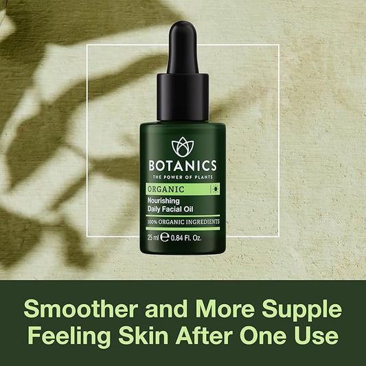 Botanics Hydrating Face Oil for Women & Men - Organic Nourishing Daily Facial Oil - Enriched with Argan & Rosehip Oil - Lightweight & Non-Greasy - Vegan & Cruelty-Free Skin Care (0.84 Fl Oz)