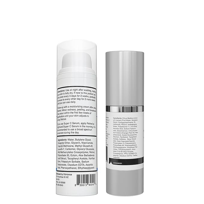 Vibriance Dynamic Duo Skincare Bundle | Super C Vitamin Serum, Retinol Skin Care Set - Age-Defying Night and Day Retinol and Vitamin C Serum for Face Routine Skincare Kit