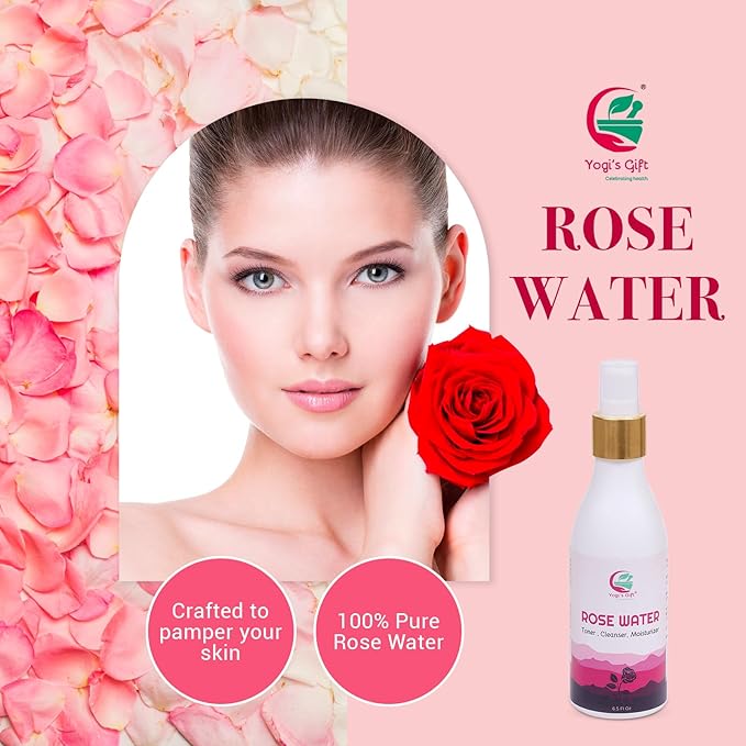 100% Pure Rose Water 6.5 fl oz | for Face & Hair | Alcohol Free & Artificial Coloring Free | by Yogi's Gift®