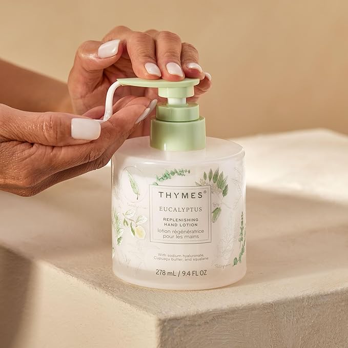 Thymes Replenishing Hand Lotion for Dry Skin - Daily Moisturizer Helps Reduce Dryness - Hand Lotion for Women & Men Formulated with Sodium Hyaluronate & Squalane (Eucalyptus, 9.4 fl oz)