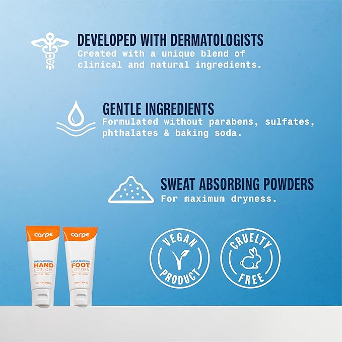 Carpe Sweat Absorbing Hand & Foot Lotion Bundle, Stop Sweaty Hands and Sweaty,Smelly Feet, Dermatologist Recommended