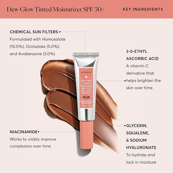 Naturium Dew-Glow Tinted Moisturizer SPF 50+ Deep, Daily Moisturizing Sunscreen & Face Primer Face Primer with Tint, Skin Protector with Dewy Finish, 1.7 oz