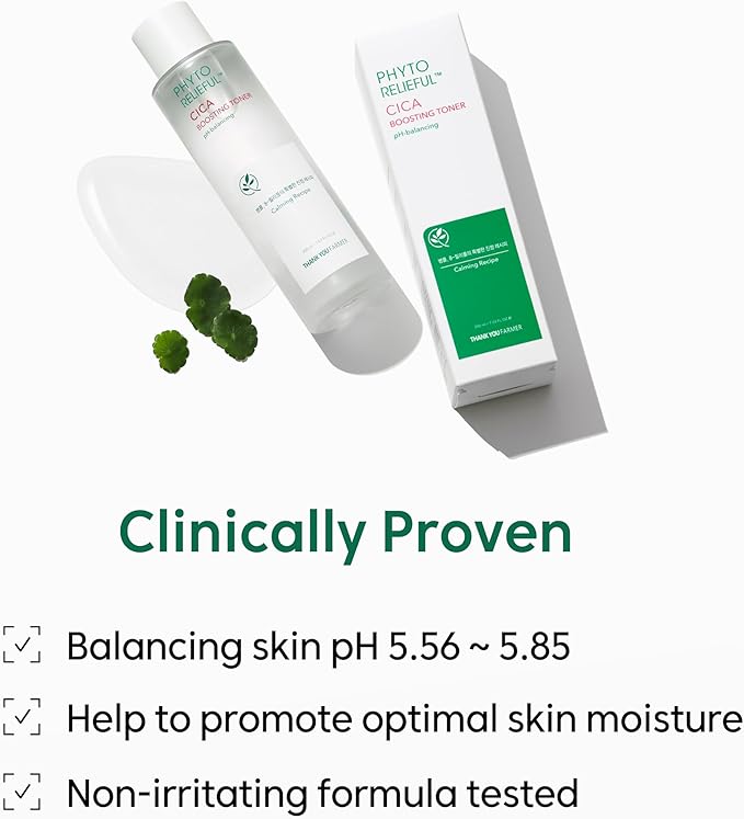 THANKYOU FARMER Phyto Relieful CICA PHA LHA Boosting Toner 7.03 fl oz (200ml), Dermatologist Tested, Alcohol-Free Liquid Exfoliant for Face, Oil-Free Hydrating Toner, Vegan, Fragrance-Free