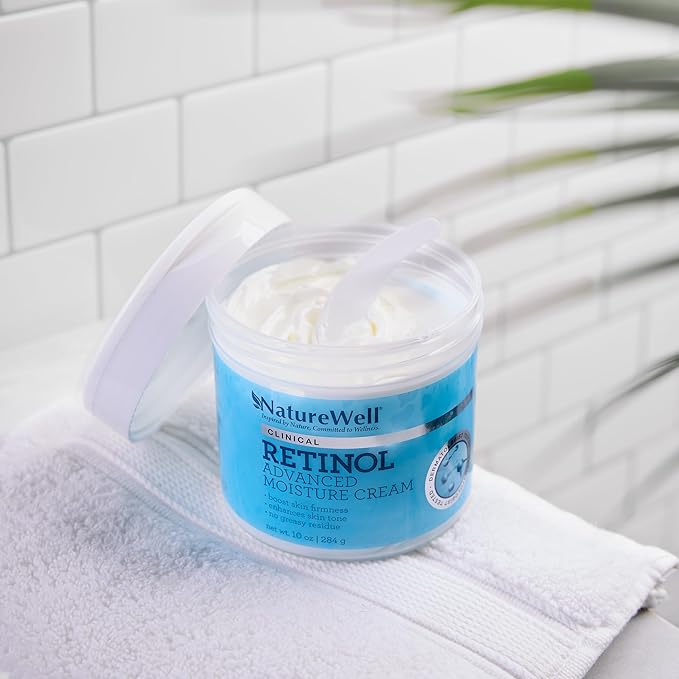 NATURE WELL Clinical Retinol Advanced Moisture Cream for Face, Body, & Hands, Boosts Skin Firmness, Enhances Skin Tone, No Greasy Residue, 10 Oz (Packaging May Vary)