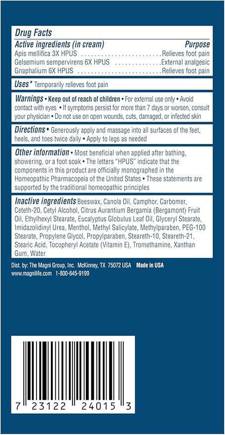 MagniLife Pain Relieving Foot Cream, All-Natural Moisturizing Foot Pain Relief with Beeswax and Eucalyptus to Soothe Soreness, Burning, Tingling, and Sensitivity (2 Pack-4oz Jars)