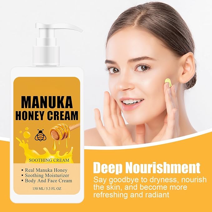 Manuka Honey Cream, Honey Firming Cream Body Lotion & Face Moisturizer Skin Care for Dry Crepey Wrinkle Sun Damaged Skin Tightening Body Cream for Women & Men 5.3oz