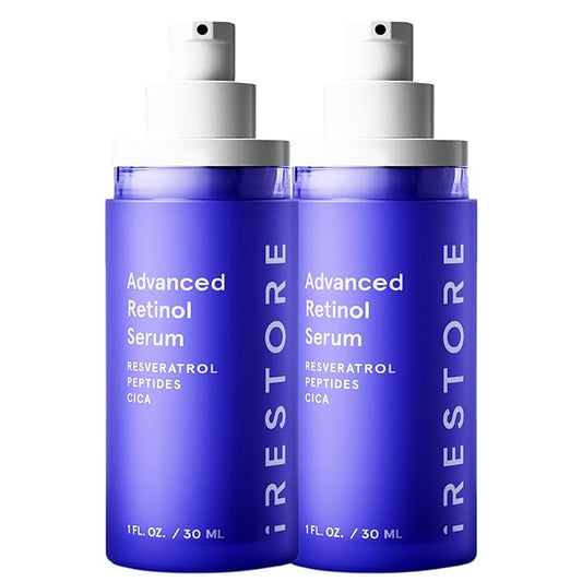 iRestore Retinol Serum for Face - 1% Retinol with Peptides & Hyaluronic Acid - Anti Aging Night Serum for Sensitive Skin - Fragrance Free, Reduces Fine Lines, Wrinkles (Pack of 2)