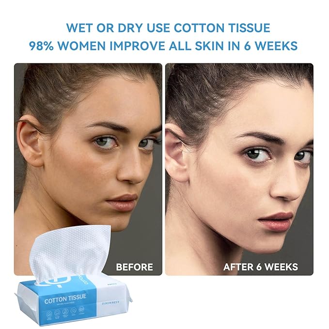 Disposable Face Towel,ISHOWBEST 60 Count Clean Face Towels, Biodegradable Cotton Towelettes Disposable for Sensitive Skin, Skin Care, Makeup Remover, Facial Cleansing Wipe, 1 Pack