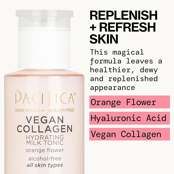 Pacifica Vegan Collagen Hydrating Milk Tonic – Alcohol-Free Milky Toner & Essence Moisturizing Vegan Collagen Face Tonic w/Hyaluronic Acid, Chamomile Jasmine All Skin Types Vegan Dermatologist Tested
