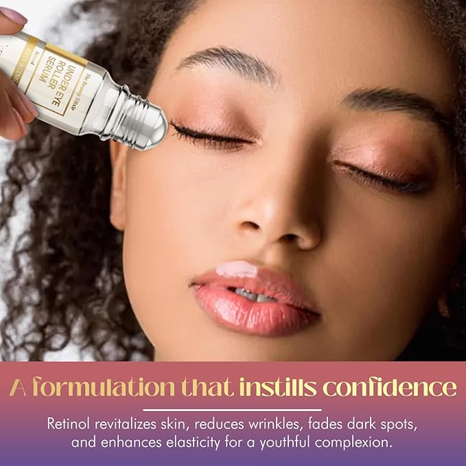 Retinol Eye Roller For Puffy Eyes & Dark Circles - Brightens Under Eyes - Crow's Feet Treatment - Dermatologist Tested, Natural Clean Beauty - Korean Skin Care - For All Skin Types