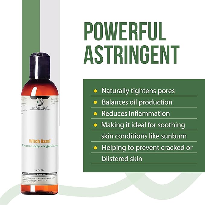 Witch Hazel Natural USP Oil – 100% Pure Astringent with 14% Natural Grain Alcohol | Hamamelis Virginiana Extract for Face, Skin, Hair & Wellness | Bulk & Gallon Options | 4 Fl Oz