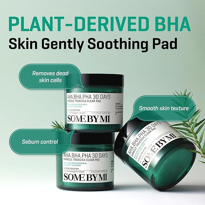 SOME BY MI AHA BHA PHA 30 Days Miracle Truecica Clear Pad – 70 Pads – Korean Exfoliating Centella Face Toner Pads – Gently Clears Impurities, Refines Pores & Smooths Skin Texture – Korean Skin Care