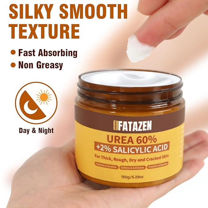 60% Urea Foot Cream with 2% Salicylic Acid for Dry Cracked Heels, Organic Tea Tree Feet Callus Repair Lotion, Maximum Strength Moisturizer with Hyaluronic Acid & Ceramides for Dry, Rough Skin