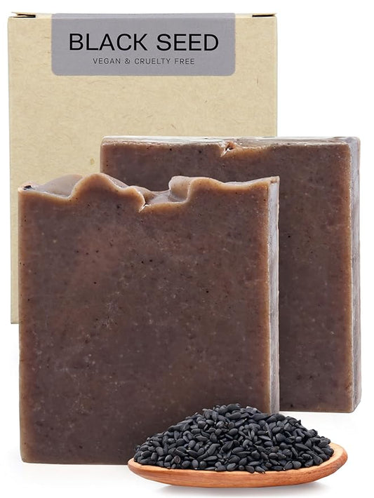 AUTHENTIC BATH & SOAP - Black Seed Oil Bar Soap (Handmade, 2 Pack) - Natural, Cold Processed, Deep Cleansing, Exfoliating Black Seed Grits, Moisturizing Vegan Soap Bar for Face, Body. 4.2 Oz Each