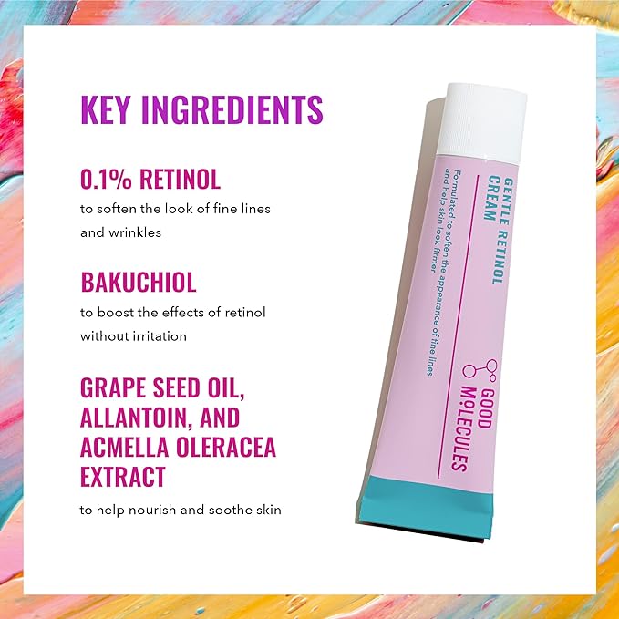 Good Molecules Gentle Retinol Cream - Retinol Night Cream for Collagen Production, Skin Tightening Recipe with Bakuchiol, Anti-Aging Skin Care For Face (Pack of 2)