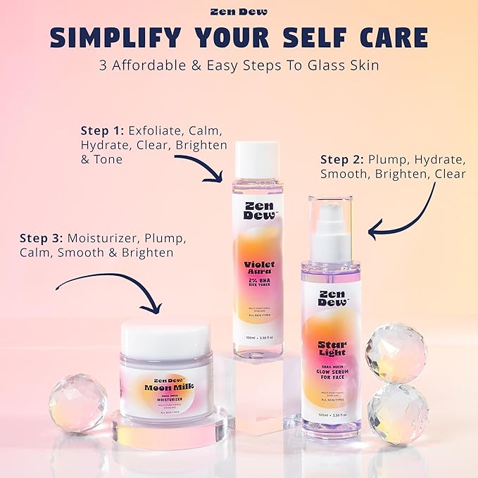 Violet Aura - Refreshing Glow Rice Toner for Radiant, Smooth Skin – Vegan Toner with 73% Korean Rice Milk, 2% Salicylic Acid & Niacinamide to Gently Clear Pores, Brighten & Moisturize, 3.38 fl. oz.