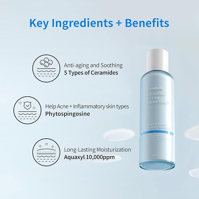 Aquaporin Intense Cream Toner | Milky Glow Essence with Ceramide, Panthenol, AQUAXYL for Soothing Moisture, Non-Sticky Formula - Dermatologist Tested - 4.05 fl.oz