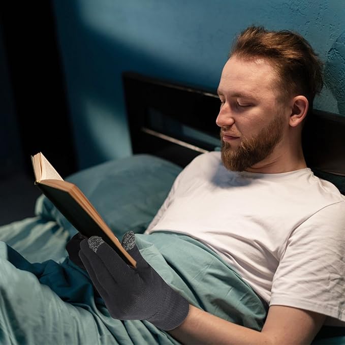 Donfri 6 Pairs Cotton Moisturizing Gloves Men Touchscreen Fingers for Eczema Dry Hands Hand Care Overnight Moisturizing (Large-Black)