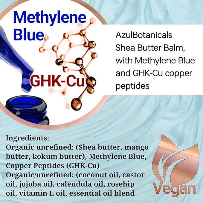 Copper Peptide (GHK-Cu) & Methylene Blue Infused Whipped Shea Butter Balm, Vegan, Anti-Aging, Fine lines, Wrinkles, Eczema, Acne, Full body Moisturizer All skin types With Organic Ingredients 1.7oz