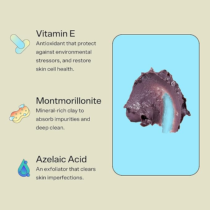 Bubble Skincare Come Clean Detoxifying Clay Mask - Mineral-Rich Face Mask with Azelaic Acid and Vitamin E to Gently Exfoliate and Protect Skin - Suitable for All Skin Types (45 ml)