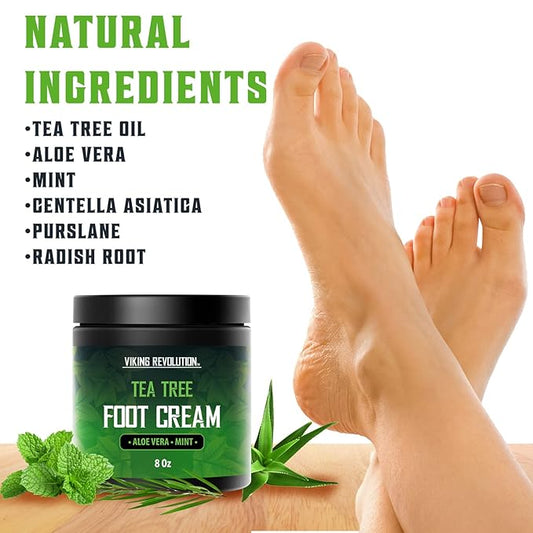 Viking Revolution Tea Tree Foot Cream for Dry Cracked Heels - Foot Balm For Cracked Feet - Dry Feet Repairing Cream with Aloe Vera and Mint (8oz) (Pack of 2)