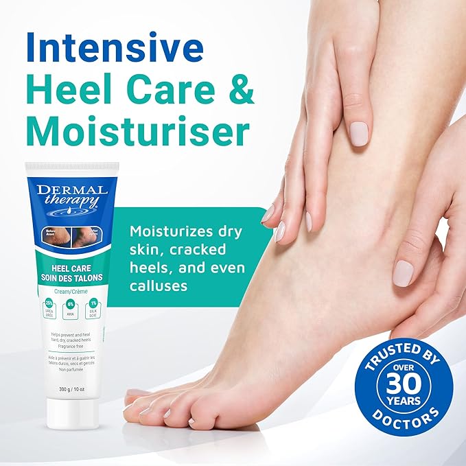 Dermal Therapy - Heel Care Cream, Foot Cream for Dry Cracked Heels, Intense Foot Moisturizer with Urea and AHA, Foot Lotion with Non-Greasy Formula, 300g