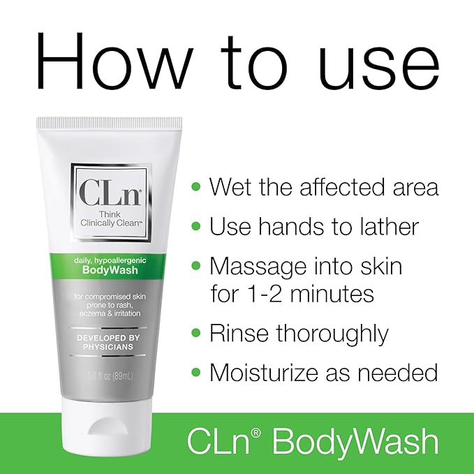 CLn® BodyWash –Non-Drying Body Wash Preserved with Sodium Hypochlorite, For Compromised Skin Prone to Eczema, Dermatitis, Rash & Hidradenitis Suppurativa, Fragrance-Free & Paraben-Free, 3 fl oz