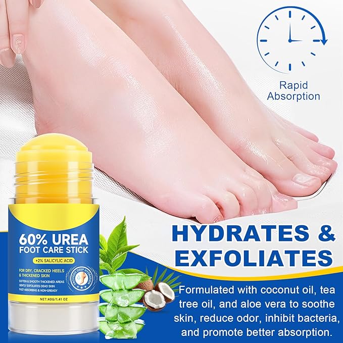 60% Urea with 2% Salicylic Acid Urea Foot Care Stick, Foot Cream 60 Percent for Feet Maximum Strength Moisturizer for Dry Cracked Heels, Hands, Thick & Cracked Skin, Callus Remover, Deep Hydration