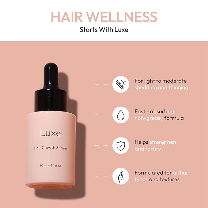 Luxe Cosmetics Hair Growth Serum (30ml) Advanced Formula for Hair Growth Product for Women - Supports Thicker, Fuller, and Shinier Hair - Premium Scalp Serum for Dry Scalp
